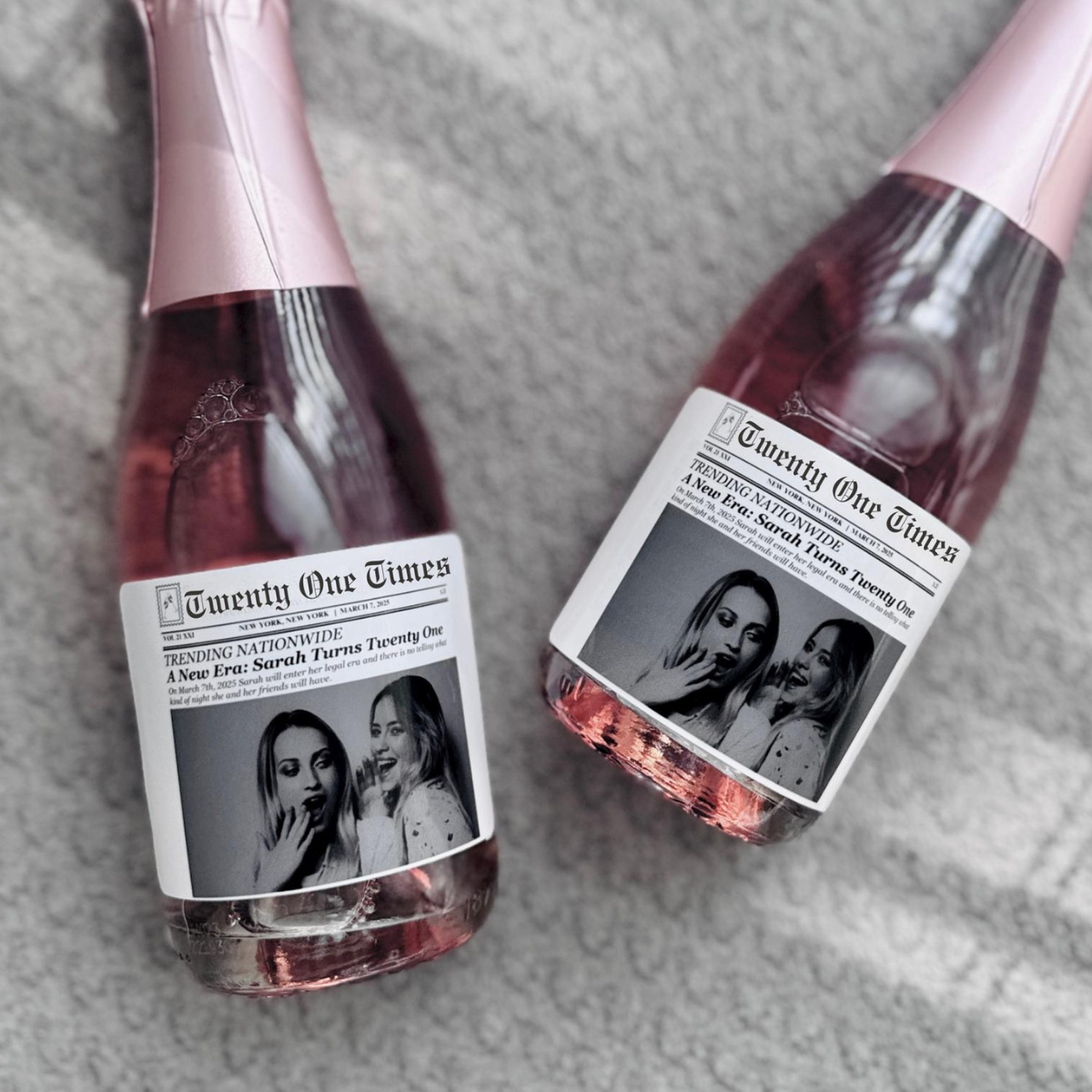 Personalized Birthday Gift, Graduation, Bachelorette, Bottle Labels for Wine, Champagne, Times Newspaper Photo
