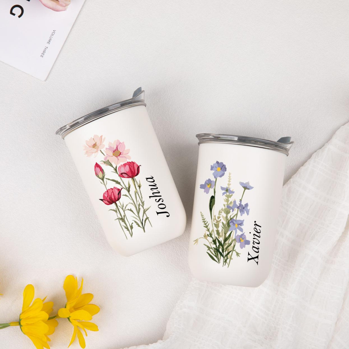 Personalized Floral Stainless Steel Tumbler, Bridesmaid Wedding Travel Cup 10oz, Gift For Her