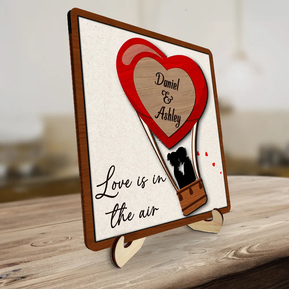 Love Is In The Air - Personalized Wooden Plaque - Valentine's Day Gift For Couple