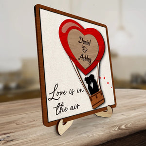 Love Is In The Air - Personalized Wooden Plaque - Valentine's Day Gift For Couple