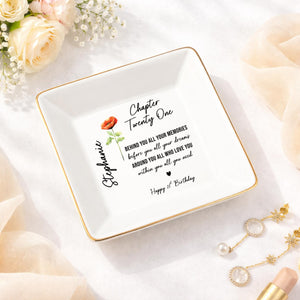 Personalized Birth Flower Jewelry Tray for 21st Birthday, Custom Name Ring Dish Gift for Her, 21st Birthday Gift Women