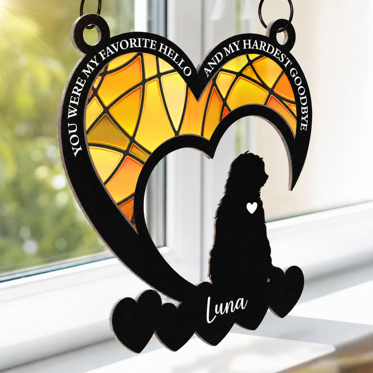 Pet Memorial My Hardest Goodbye Dog Cat - Personalized Window Hanging Suncatcher Ornament