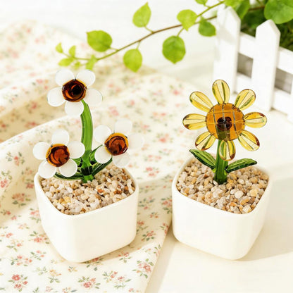 Hand Blown Glass Flower Potted Plant, Personalized Glass Flower Pot for Mom, Mother's Day Gift for Mummy/Nanny/Grandma/Nana, Birthday Gift