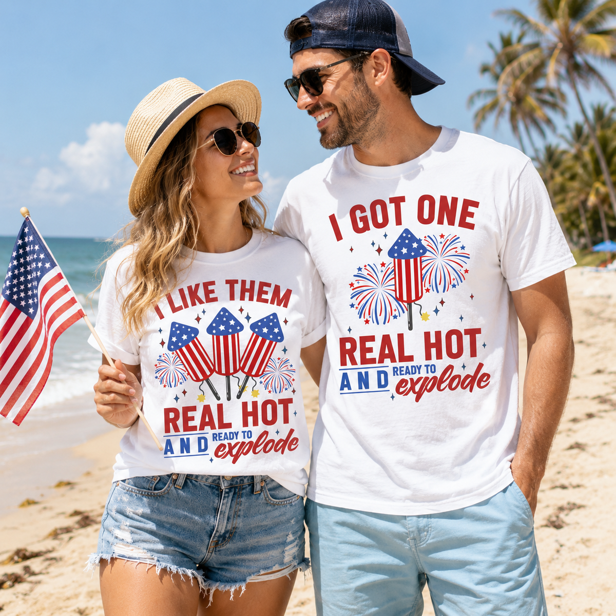 Comfort Colors Funny Couples Fourth of July Shirts, Adult Humor 4th of July Matching Shirts for Couples, Independence Day Couple Tees