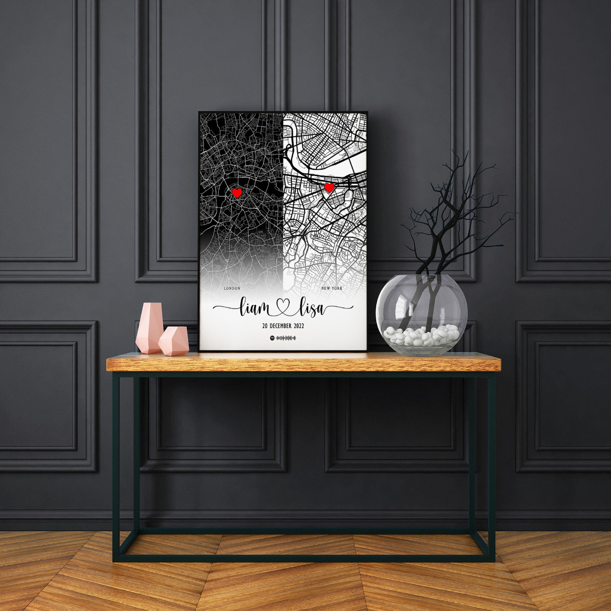 Personalised Map Print, Custom Couples Gift, Customised Travel Wall Art Any 2 Locations , Personalized Gift For Couple