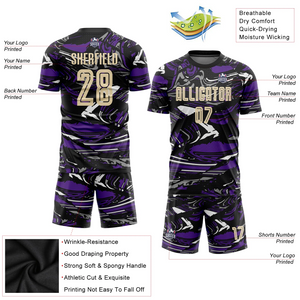 Custom Figure City Cream-Purple Sublimation Soccer Uniform Jersey