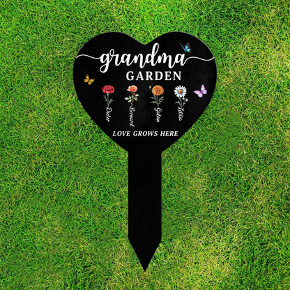 Personalized Grandma Garden Sign, Metal Flower Garden Stake with Grandkids' Names, Heart Shaped Yard Decor, Nana's Blessings