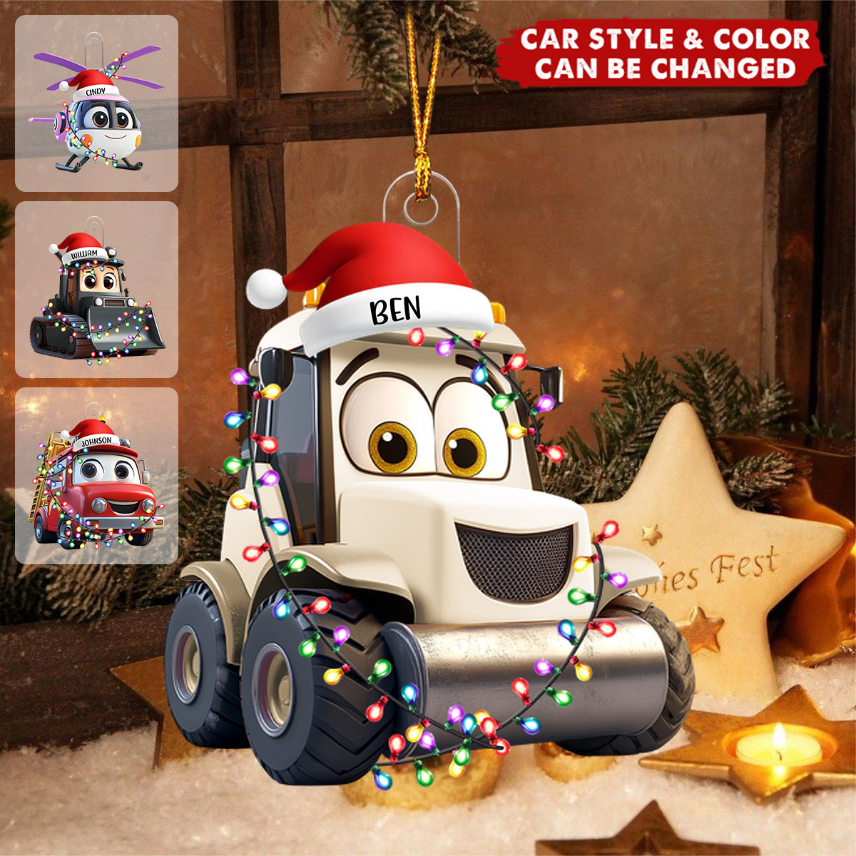 Cute Cartoon Vehicles - Personalized Acrylic Ornament - Christmas Gift For Kids