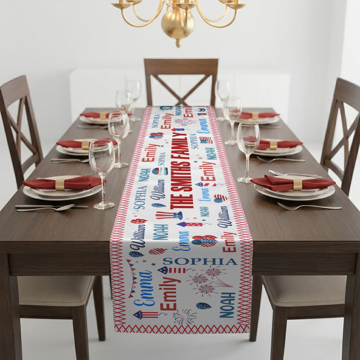 Independence Day Custom Family Name - Personalized Table Runner - 4th Of July Gift For Family, 250th Home Decoration