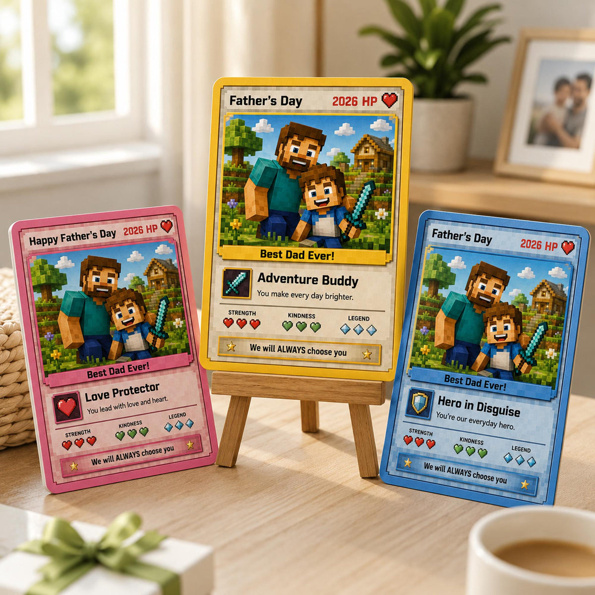 Custom Father's Day Game Card for Dad & Grandpa, Personalized Cartoon Portrait Gift From Kids Keepsake, Father's Day Gift