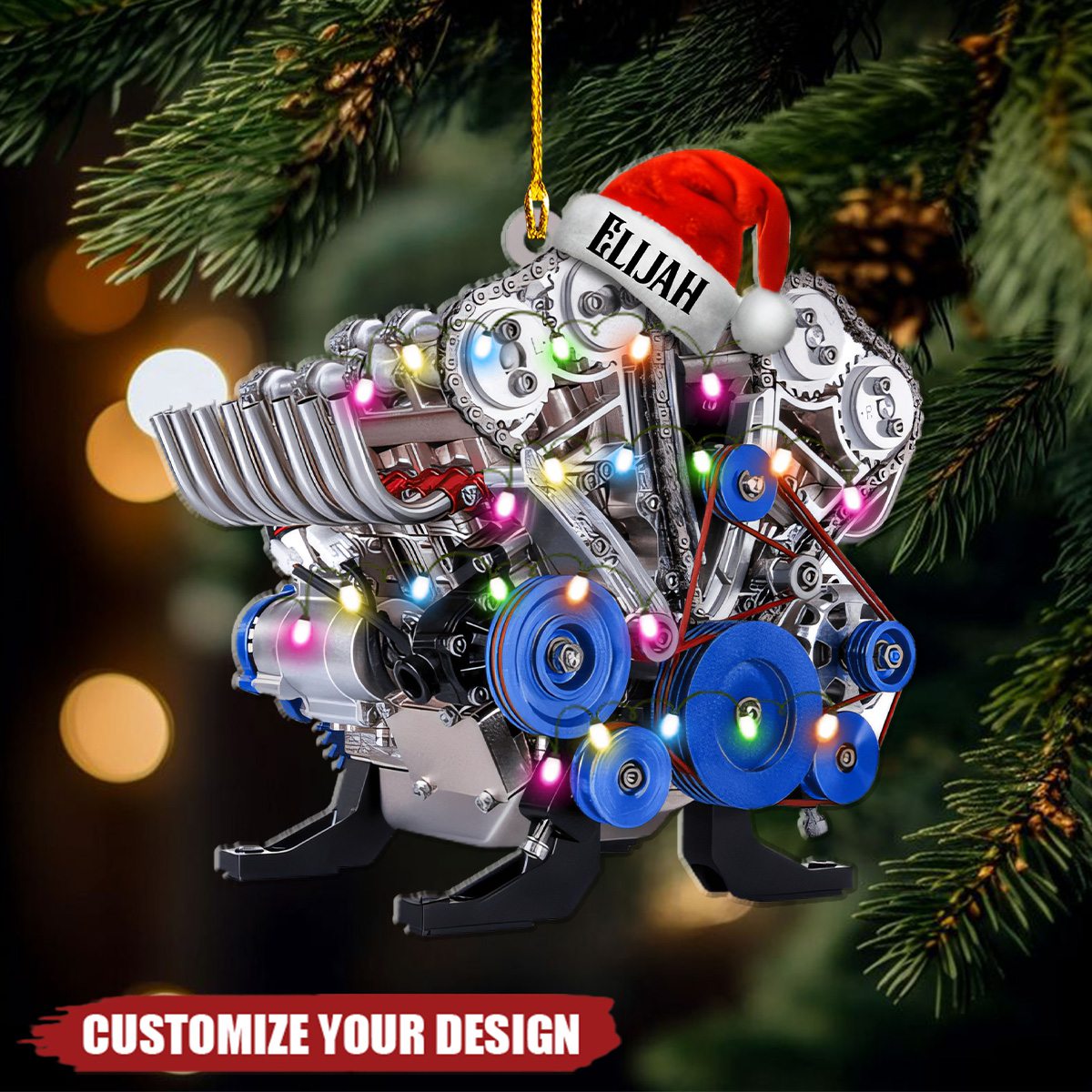 Drag Racing Hot Rod V8 Engine, Personalized Acrylic Christmas Ornament, Gift For Mechanic & Racer
