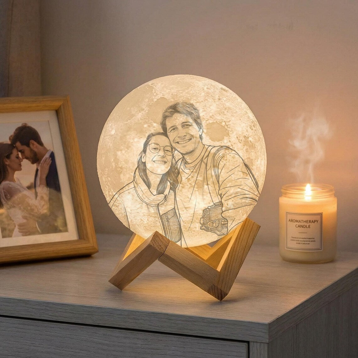 Custom Photo Moon Lamp, Personalized 3D Printed Lunar Night Light, Bedside Moon Lamp, Gift For Couple, Gift For Family