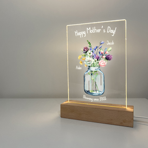 Flower Vase For The Best Mom - Personalized 3D LED Light Wooden Base - Gift For Mom, Mother's Day Gift