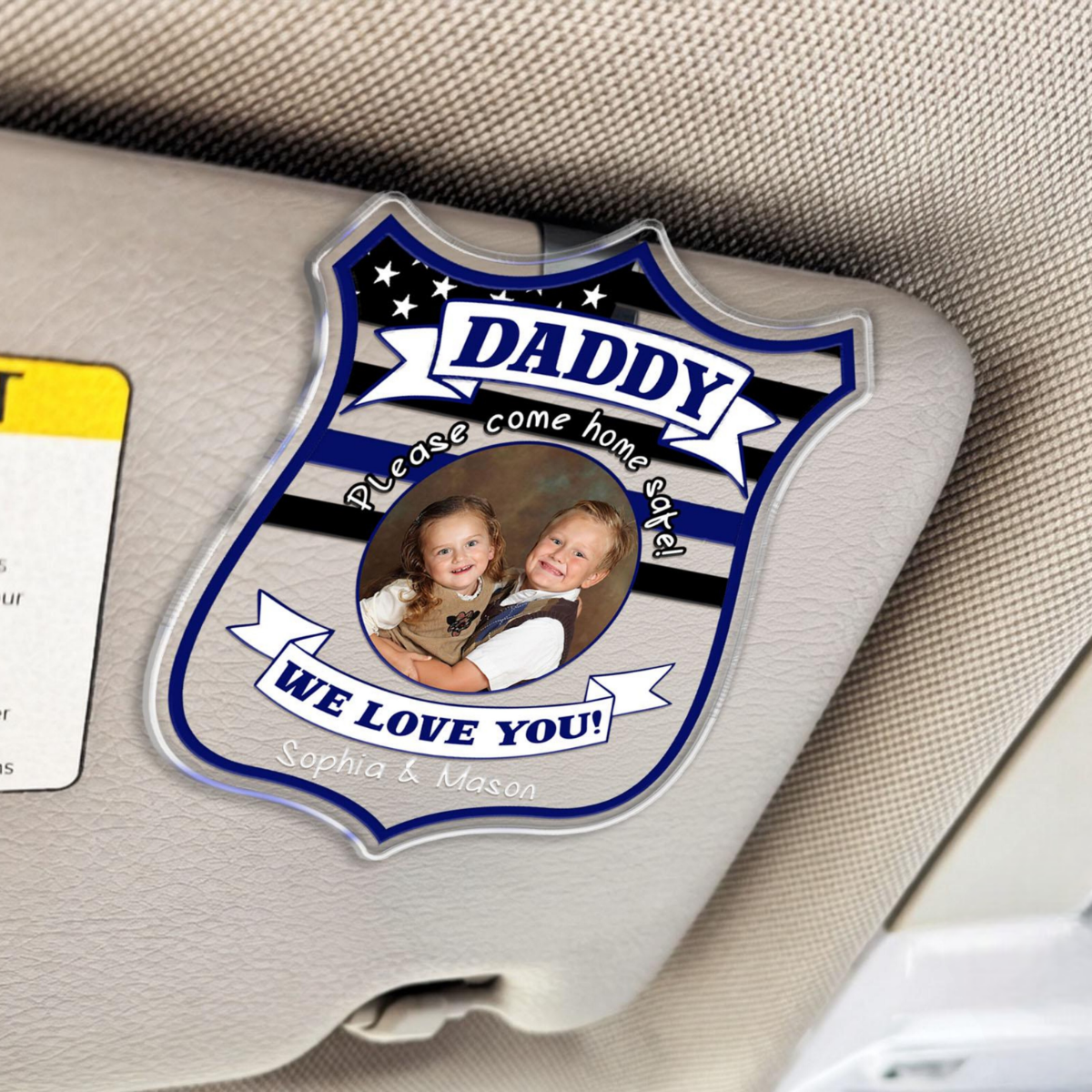 Custom Police Officer Picture Car Visor Clip, Custom Photo Kids Visor Clip, Police Badge Visor Clip, Father's Day Gift, Drive Safe Daddy
