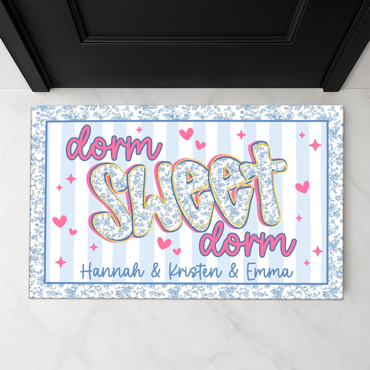 Custom Name Blue Chinoiserie Dorm Doormat, Dorm Sweet Dorm, Roommate Name Doormat, College Apartment Decor, Housewarming Gift, Student Gift