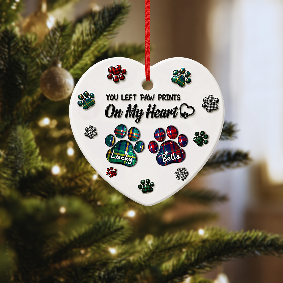 Memorial Dog Cat You Left Paw Prints On My Heart Memorial Ornament - Real 3D Raised Ornament