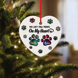 Memorial Dog Cat You Left Paw Prints On My Heart Memorial Ornament - Real 3D Raised Ornament