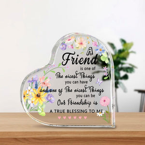 Friendship Heart Acrylic Plaque Floral Thank You Gift for Best Friend Sentimental Keepsake for Her True Blessing Quote Sign Acrylic Decor