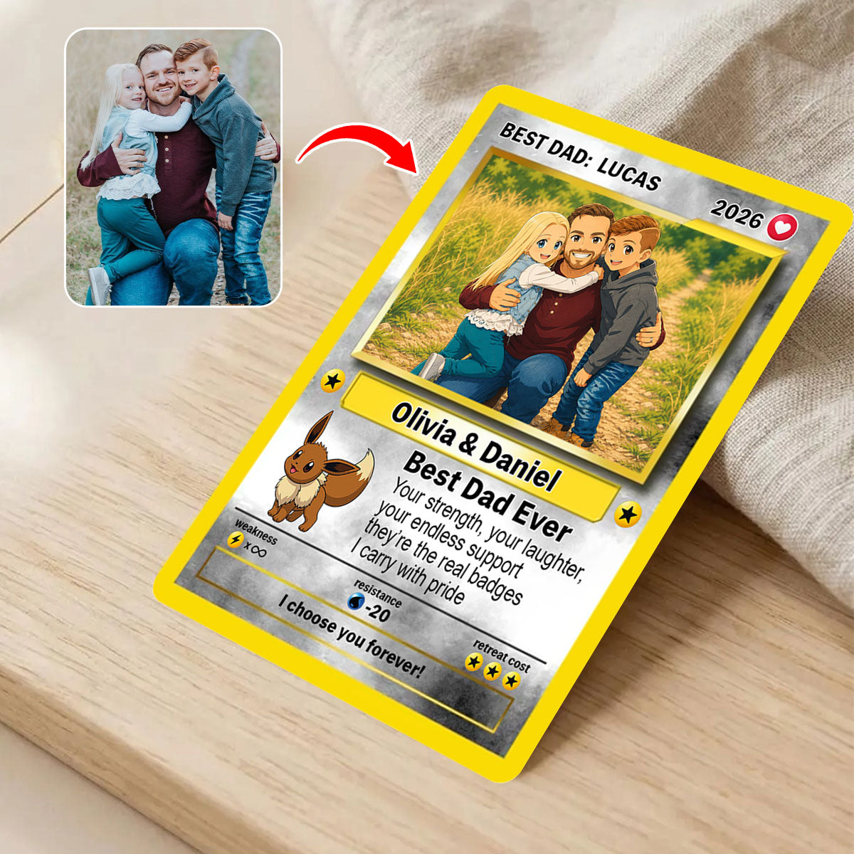 Custom Anime Photo Poke Card | Personalized Father's Day Trading Card | Poke Dad Birthday Gift
