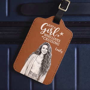 Custom Photo Bold Sketch Couple Besties Dog Cat Funny Portrait - Personalized Leather Luggage Tag