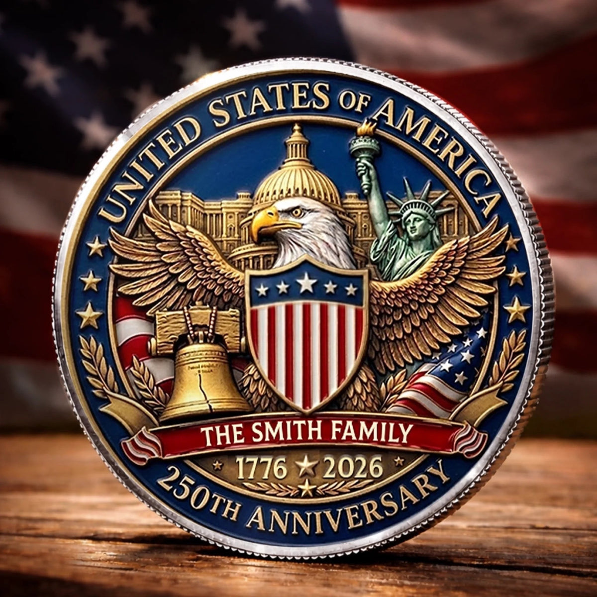 Personalized United States 250th Anniversary Family Keepsake Metal Coin (1776 2026)