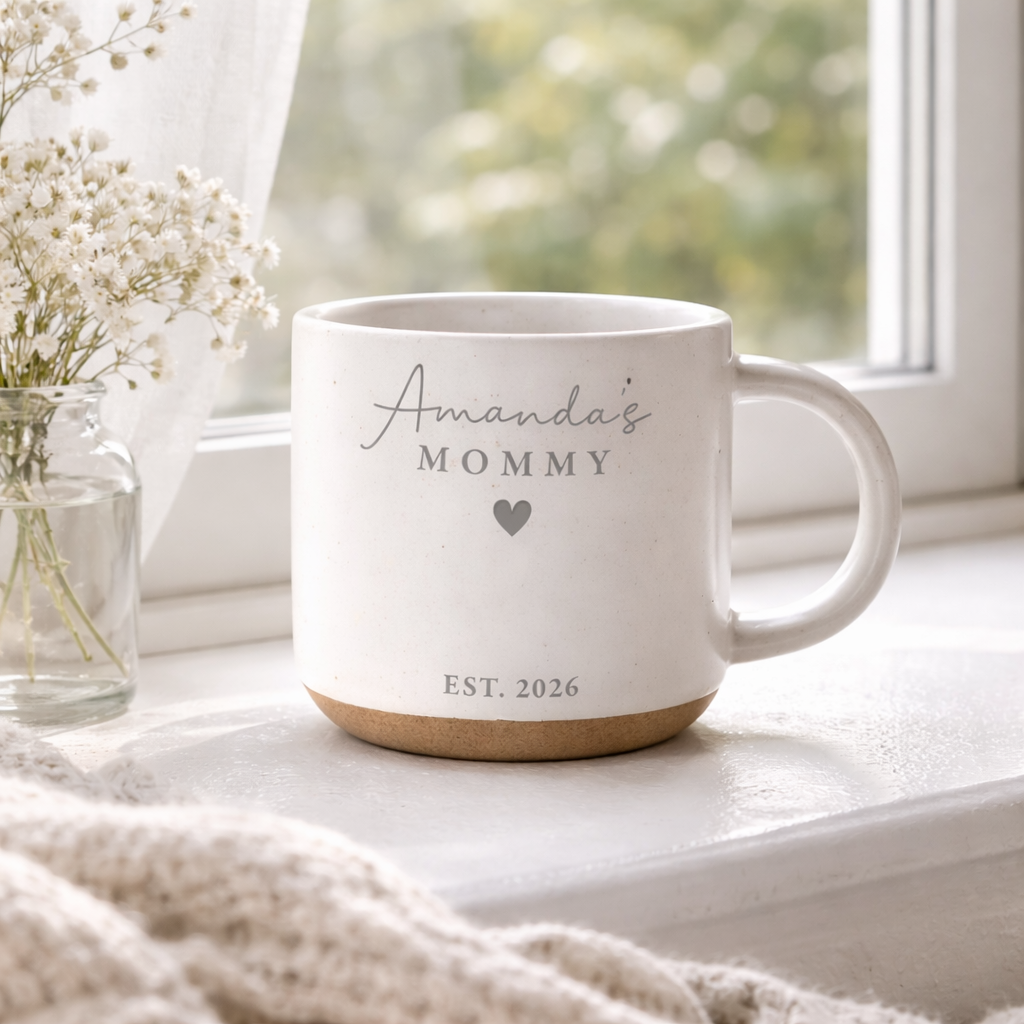 Personalized Engraved Mom Dad Pottery Mug, Custom Name Mommy Daddy Coffee Cup, Future Parents Gift, Mothers Day Birthday Present