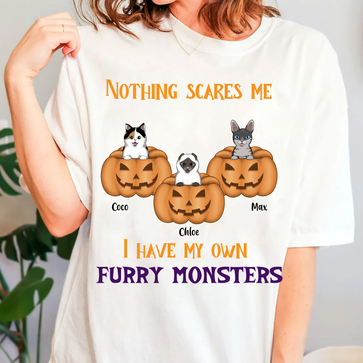 Nothing Scares Me I Have My Own Furry Monsters Fall Season Tee Personalized T Shirt Custom Halloween Shirt For Cat Lovers Gift For Cat Mom Cat Dad