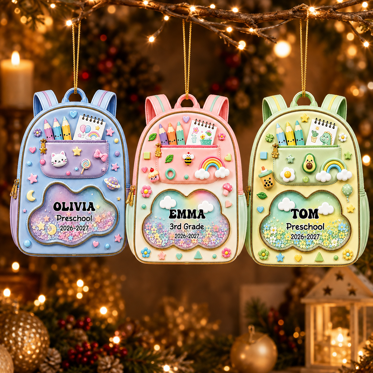 School Year Backpack Acrylic Ornament - Personalized Kids Christmas Gifts