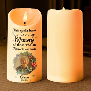 This Candle Burns In Loving Memory - Personalized Led Flameless Candle - Memorial Gift, Custom Photo Sympathy Candle, Bereavement Gift For Family