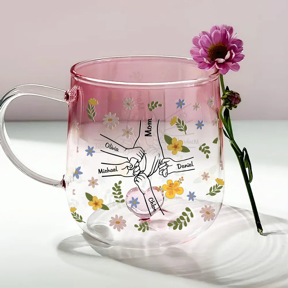 Mother Holds Kid's Hands Together - Personalized Gradient Glass Mug - Gift For Mother