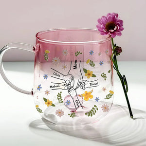 Mother Holds Kid's Hands Together - Personalized Gradient Glass Mug - Gift For Mother