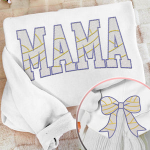 MAMA Volleyball Coquette Side Bow Sweatshirt, Retro Trendy Coquette Lover Sweater, Bow Applique Pink Girl Gifts