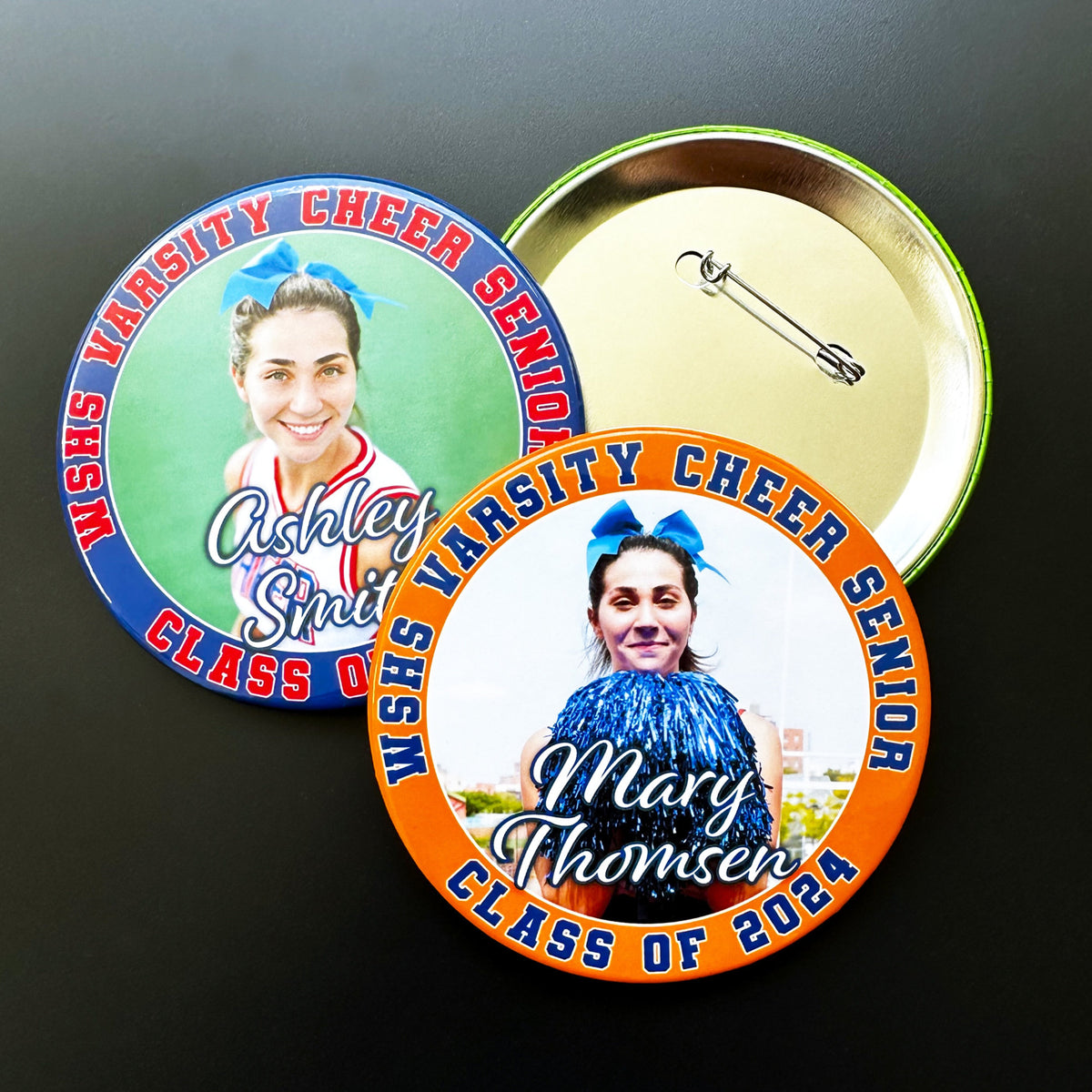 Personalized button for Graduation, Birthdays, Anniversaries, Custom Photo and Text with color ring