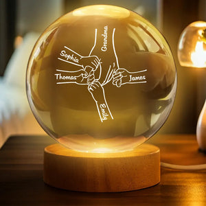 Grandma Mom And Kids Holding Hands - Personalized Crystal Ball LED Light - Gift For Grandma, Mom