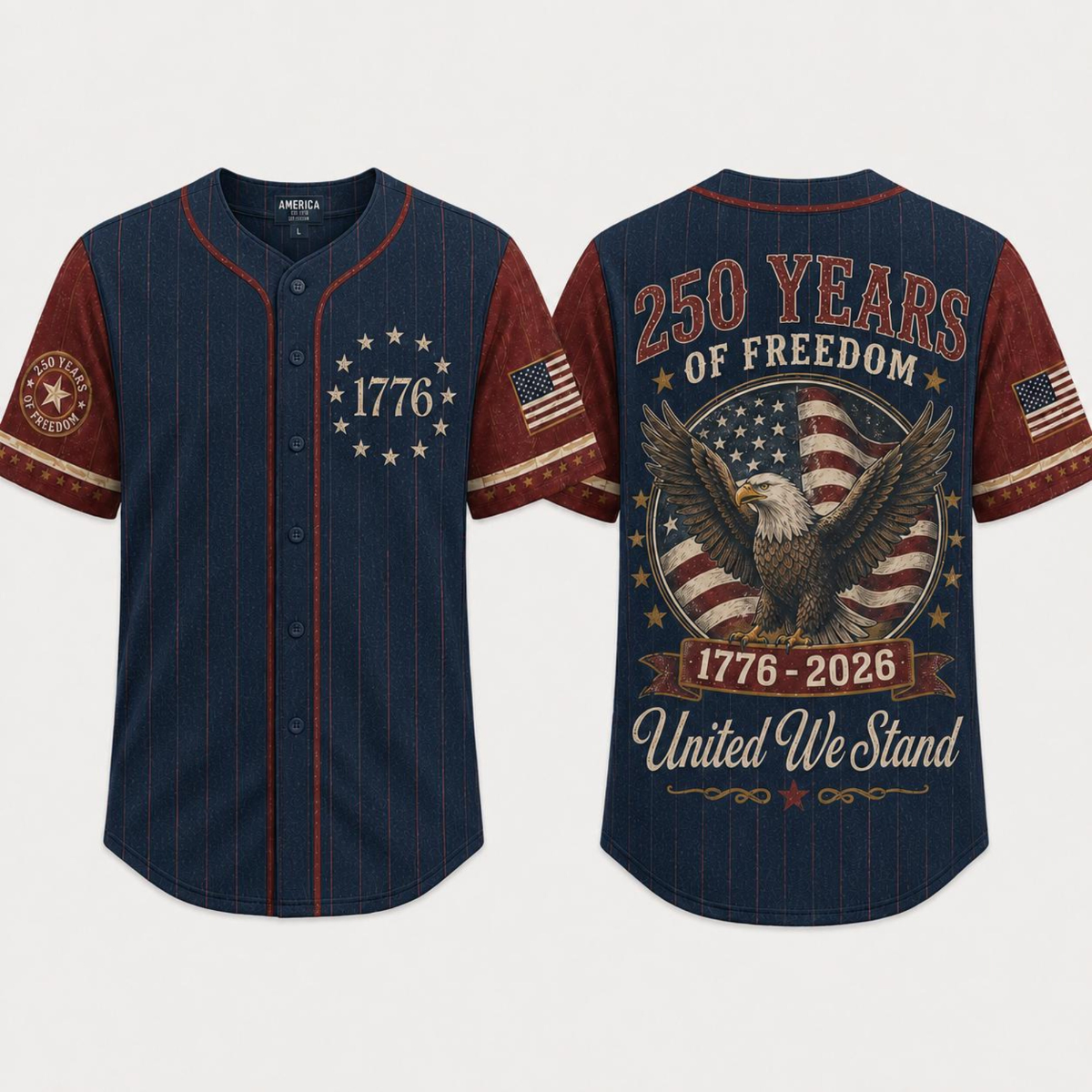 USA 250th Anniversary Baseball Jersey, 1776 2026 Patriotic American Flag Button Shirt, Proud To Be American Freedom Jersey, 4th Of July Gift