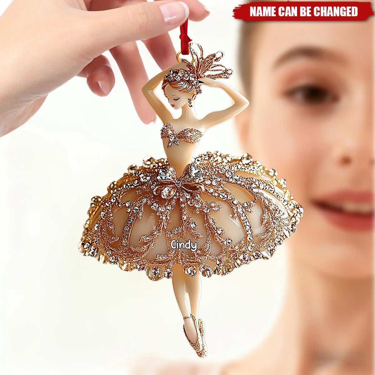 Personalized Elegant Ballerina Ornament With 3D Gold Glitter Effect, Ballet Christmas Tree Decoration, Nutcracker Dancer Gift