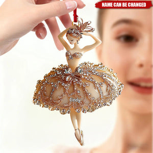 Personalized Elegant Ballerina Ornament With 3D Gold Glitter Effect, Ballet Christmas Tree Decoration, Nutcracker Dancer Gift