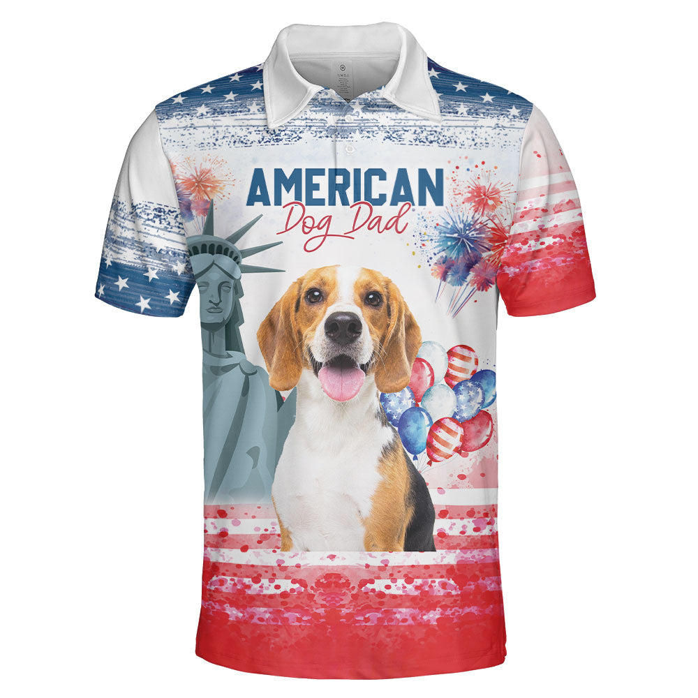 American Dog Cat Dad - Personalized Polo Shirt - 4th Of July Gift For Pet Lovers