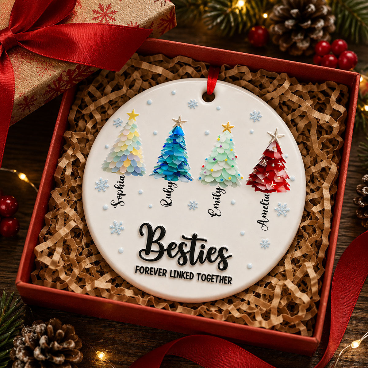 Besties Forever Linked Together Ornament - Real 3D Raised Ornament