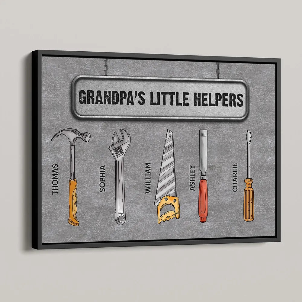 Grandpa's Little Helpers - Personalized Canvas - Cool Father's Day Gift For Ultimate Grandpa, Papa, Dad, Husband