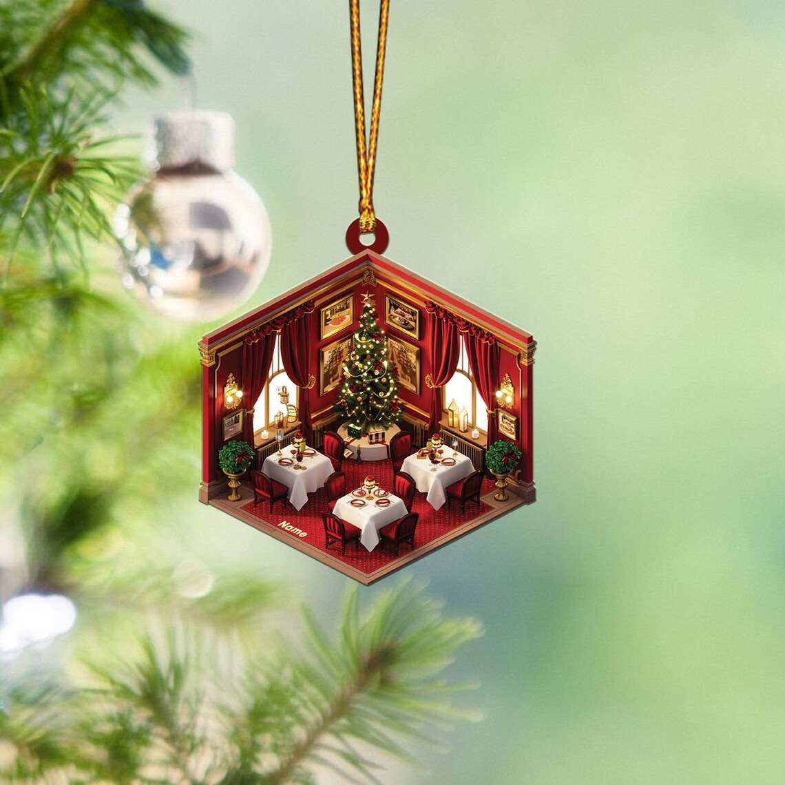 Personalized Restaurant 2D Flat Christmas Ornament, Restaurant Car Ornament, Restaurant Owner Holiday Gift Housewarming Gift