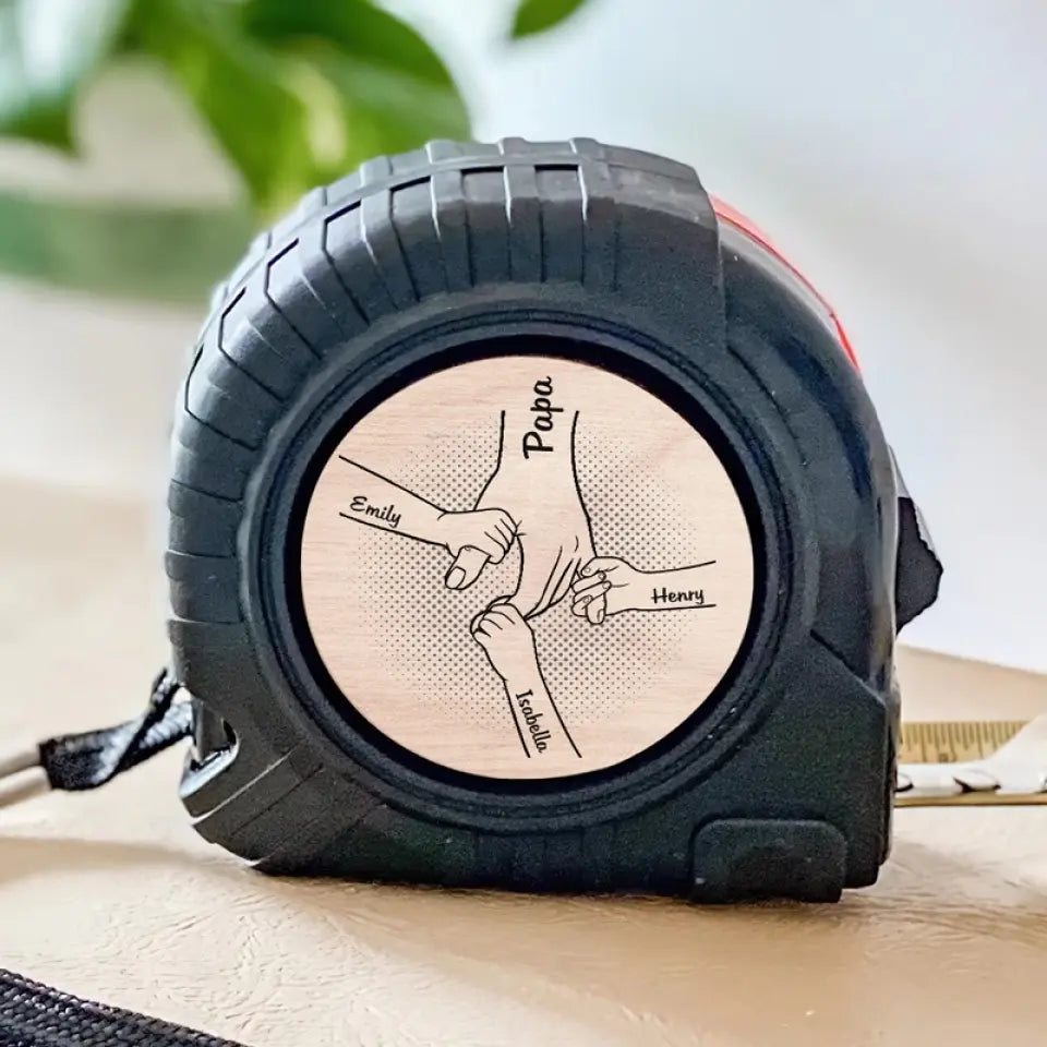 Daddy & Kids Holding Hands - Personalized Tape Measure - Father's Day, Birthday Gift For Dad, Grandpa