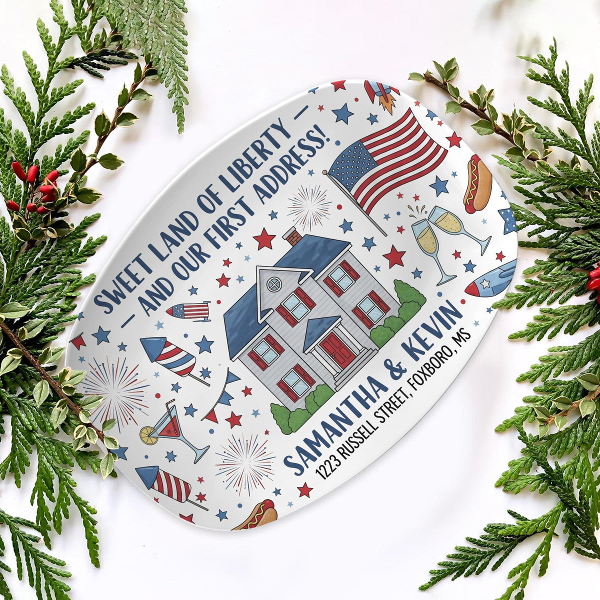 4th July New Home Platter Decoration, Custom Home Address Decor, Patriotic Housewarming Gift, Independence Day Party Decor,New Home Keepsake