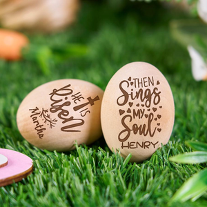 Personalized Engraved Easter Eggs Custom Easter Basket Fillers Wooden Egg Shaker Baby First Easter Table Centerpiece Decor Memory Keepsakes