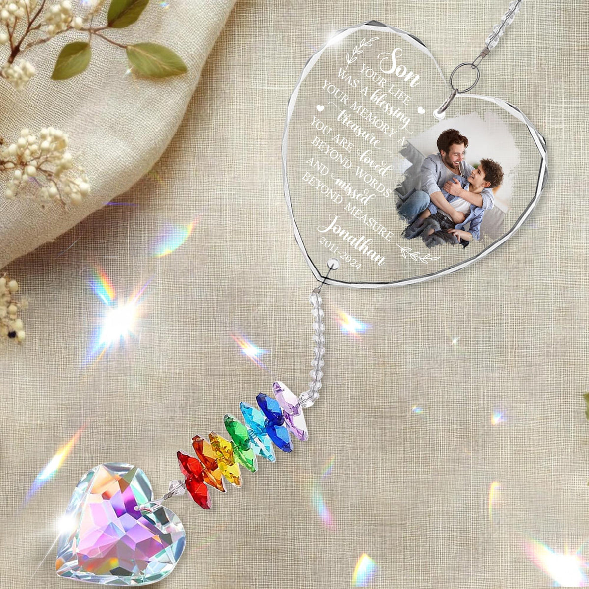 Memorial Gifts For Loss Of Son Daughter, Sympathy Gifts For Loss Of Loved One, Condolences Gift For Loss, Personalized Memorial Rainbow Suncatcher