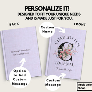 Personalized Floral Journal, Custom Monogram Name Notebook, Teen Girl Birthday Gift from Parents, Niece Keepsake Book, Initial Journal