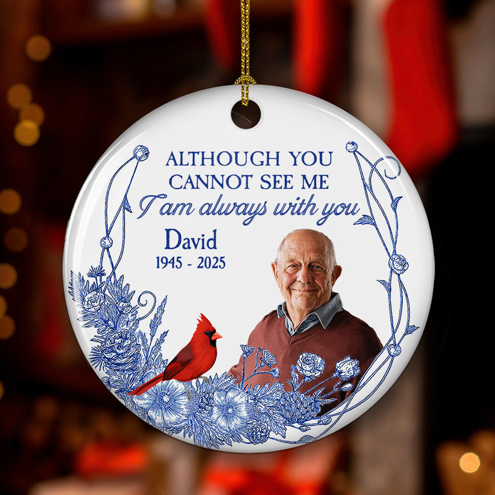 I Am Always With You Blue Toile Custom Photo - Personalized Ornament - Memorial Gift