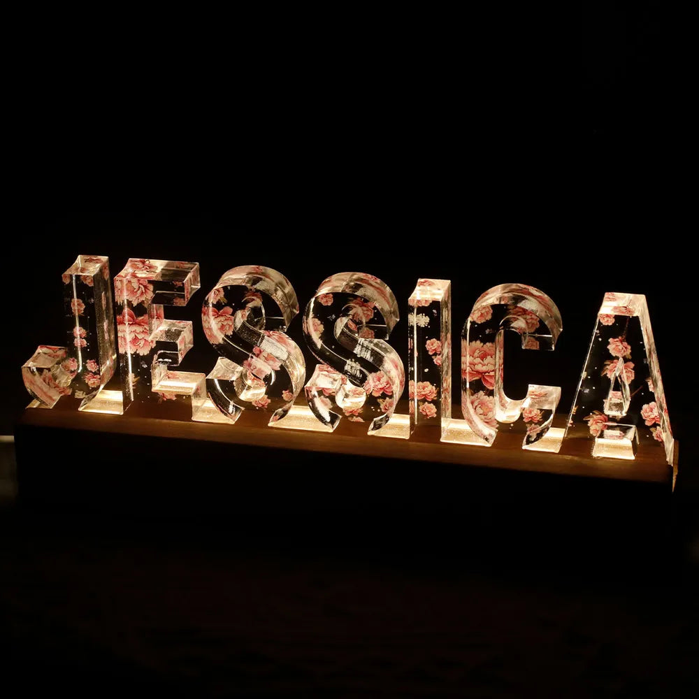 Custom Flower Printed LED Night Light, Birth Month Flower, Custom Name, Gift For Her
