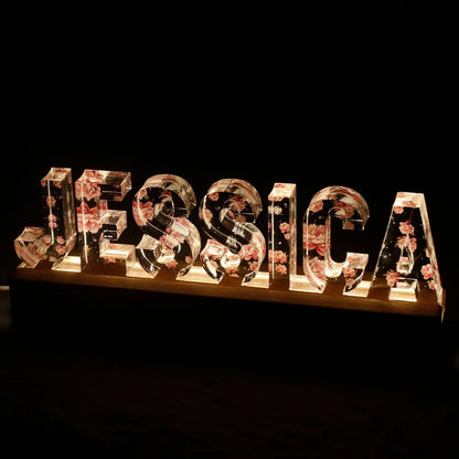 Custom Flower Printed LED Night Light, Birth Month Flower, Custom Name, Gift For Her