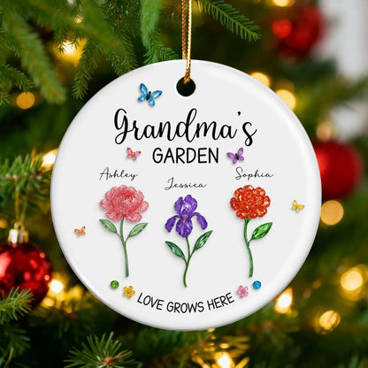 Grandma's Garden Custom Birth Month Flower - Personalized Ceramic Ornament - Heartfelt & Thoughtful Christmas Gift for Grandma